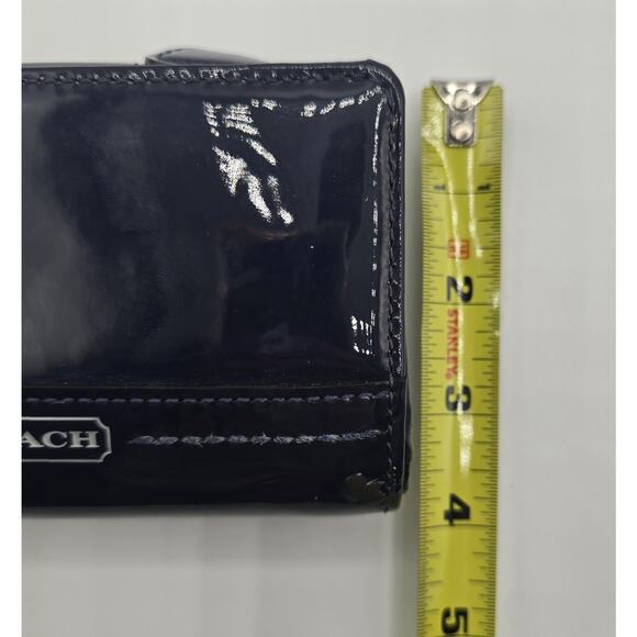 COACH Shiny Patent Leather Snap Card Case Wallet Navy Blue - Picture 6 of 10